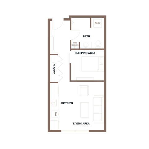 Floor plan for 1 bed, 1 bath, 467 sqft